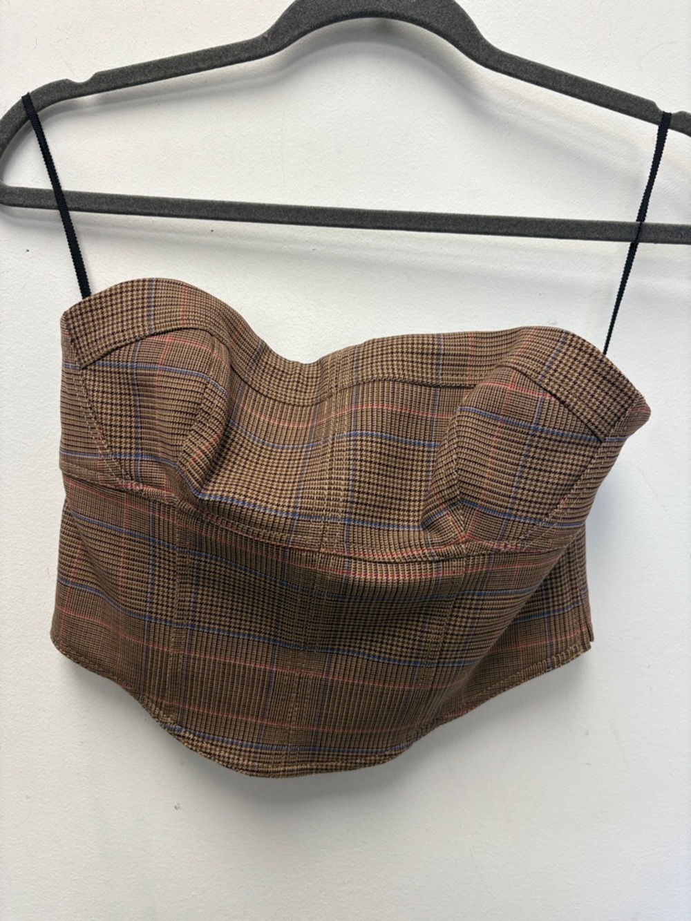 A.L.C. Brown houndstooth plaid strapless corset top